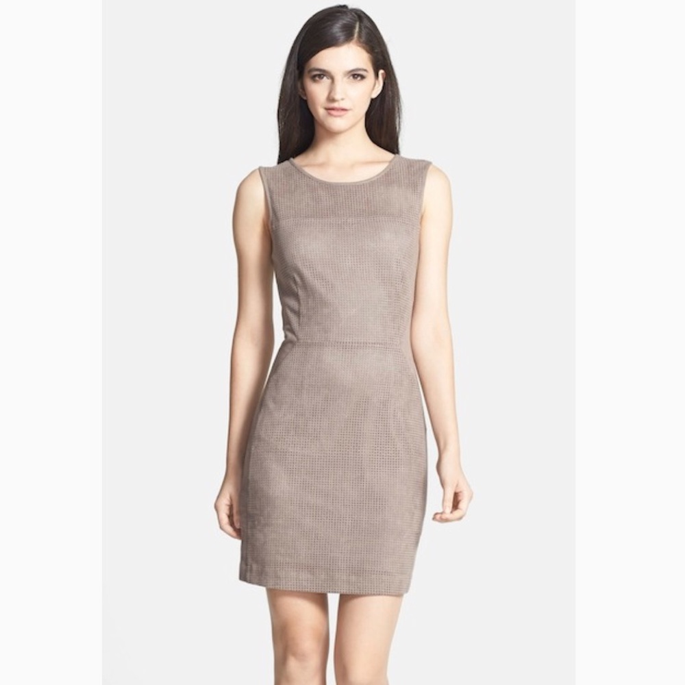 Greylin Taupe Perforated Suede Dress